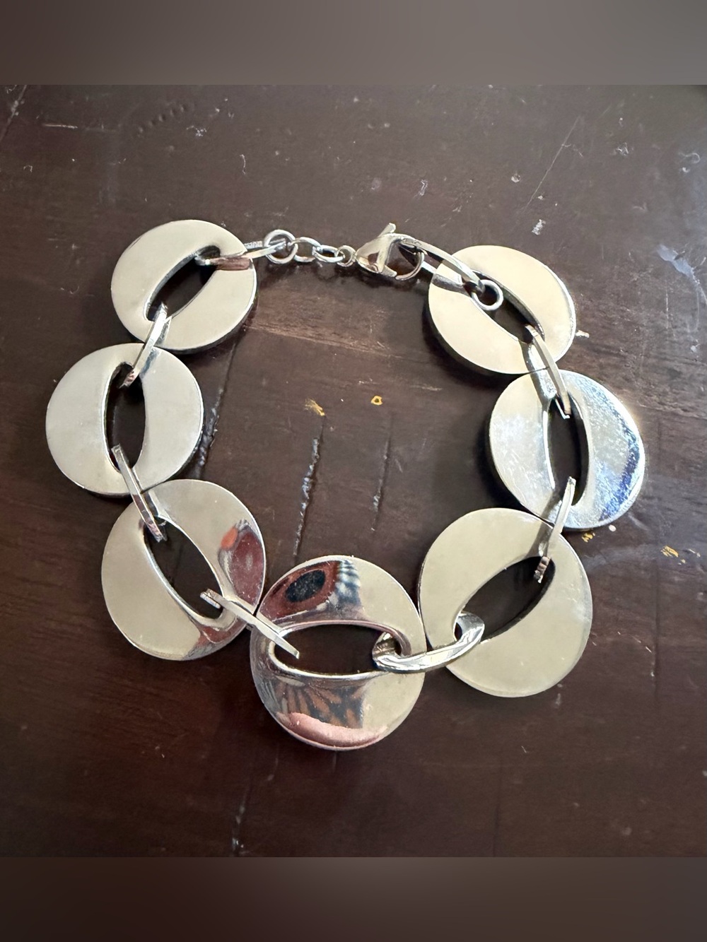 Vintage Y2K Chunky Silver Tone Statement Bracelet Oversized Oval Ring Link